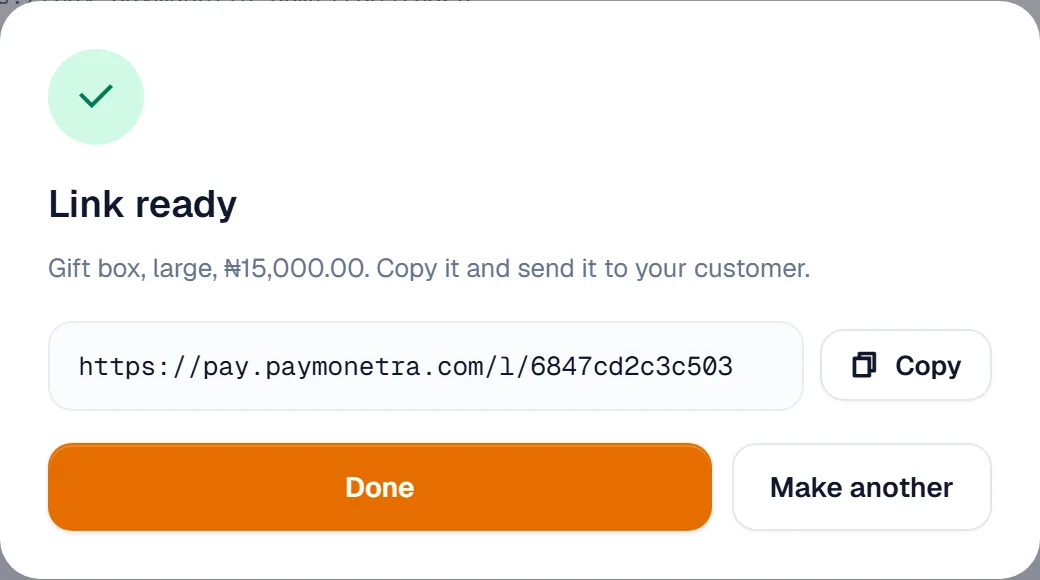 A payment link, ready to copy